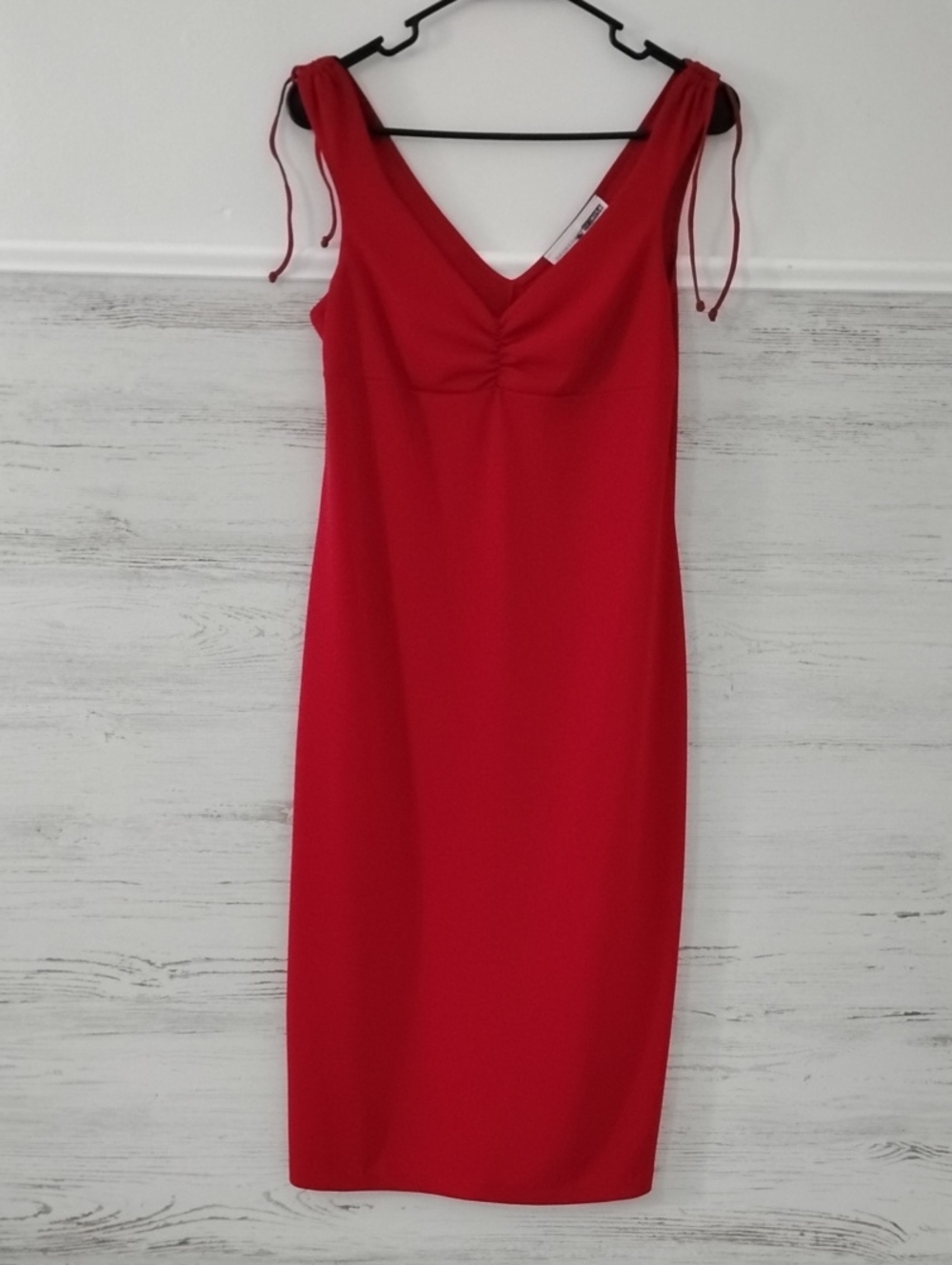 Necessary Objects Red V-Neck Tie-Shoulder Midi Dress